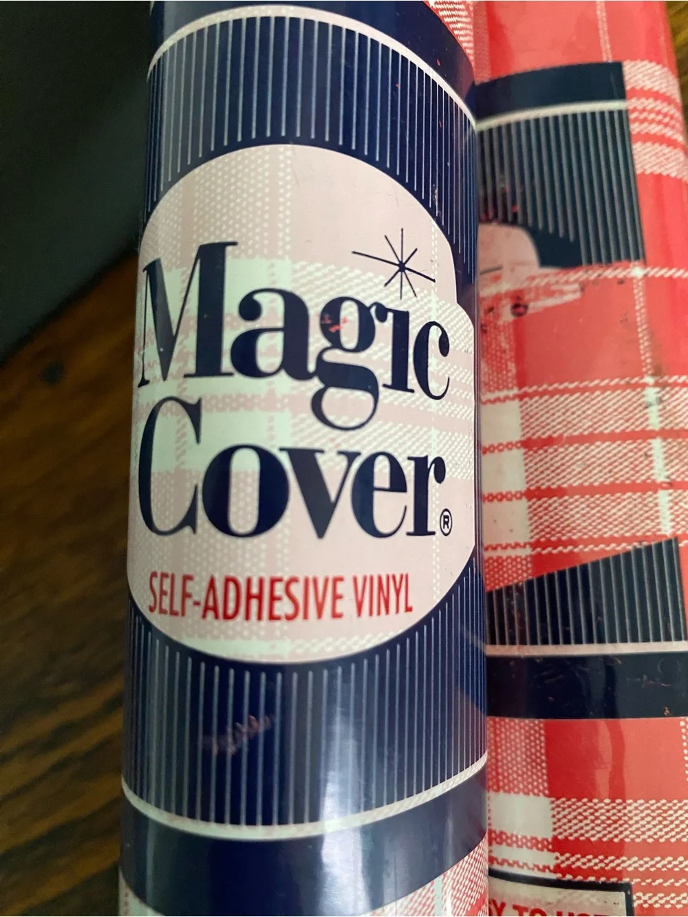 NOS Vintage Magic Cover Red Plaid Self Adhesive Vinyl Shelf Liner Roll Set of 2